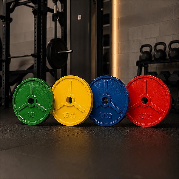 Kit 140kg Anilhas de Ferro Olímpicas Coloridas