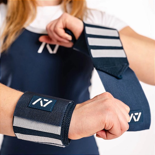 Munhequeira A7 Wrist Wraps azul com branco - par
