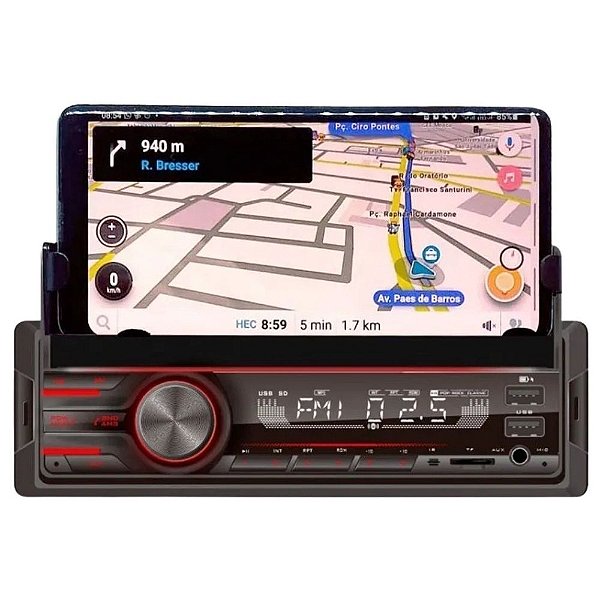 Rádio MP3 Com Suporte Para Celular 4x45W Bluetooth 2x USB SD FM Controle Remoto Tay Tech