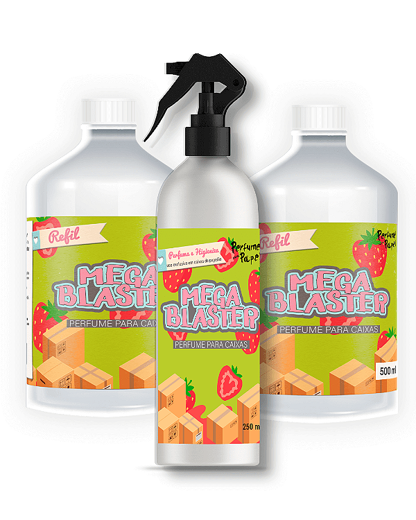 MORANGUINHO - Combo Mega Blaster 2 REFIL 500 ml + 1 MEGA BLASTER 250 ml Perfume para Caixa e Embalagens - Perfume para Papel