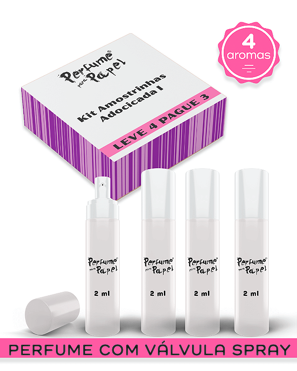KIT ADOCICADA 1 - Perfume para Artesanato e Papelaria (Leve 4 Pague 3) aromas: Baunilha, Cappuccino, Caramelo, Chiclete