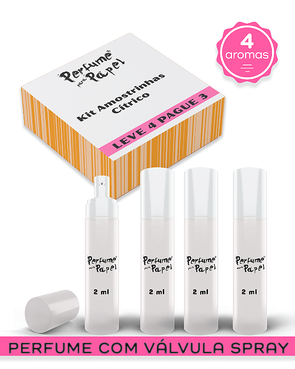 KIT CÍTRICO 1 - Perfume para Artesanato e Papelaria (Leve 4 Pague 3) aroma: Cartonagem de Luxo, Maracujá Doce, Mistério, Momentos