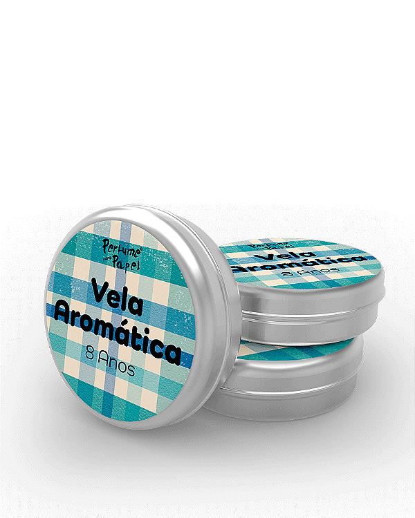 Edição 8 ANOS - 50 Mini vela latinha 20g com caixa de presente (Personalizavel) - Perfume para Papel