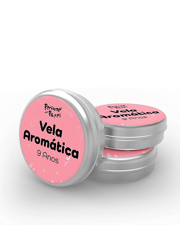 Edição 9 ANOS - 50 Mini vela latinha 20g com caixa de presente (Personalizavel) - Perfume para Papel