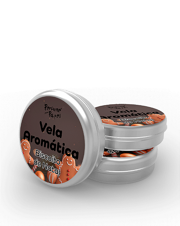 BISCOITO DE NATAL - 50 Mini vela latinha 20g com caixa de presente (Personalizavel) - Perfume para Papel