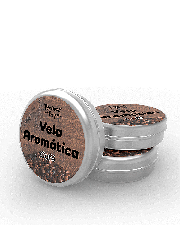CAFÉ - 50 Mini vela latinha 20g com caixa de presente (Personalizavel) - Perfume para Papel
