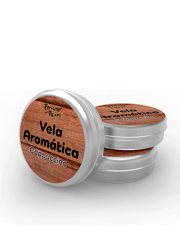 CAPPUCCINO - 50 Mini vela latinha 20g com caixa de presente (Personalizavel) - Perfume para Papel