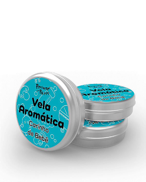 CARINHO DE BEBÊ - 50 Mini vela latinha 20g com caixa de presente (Personalizavel) - Perfume para Papel
