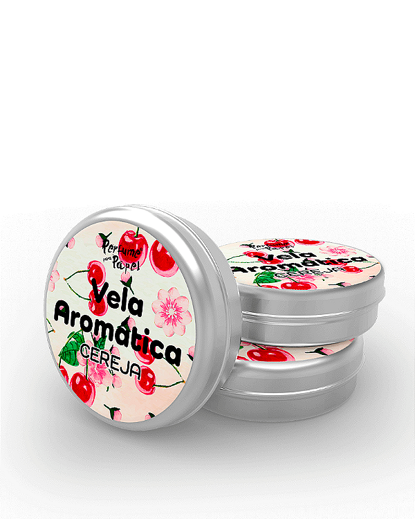 CEREJA - 50 Mini vela latinha 20g com caixa de presente (Personalizavel) - Perfume para Papel
