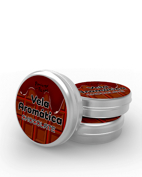 CHOCOLATE - 50 Mini vela latinha 20g com caixa de presente (Personalizavel) - Perfume para Papel