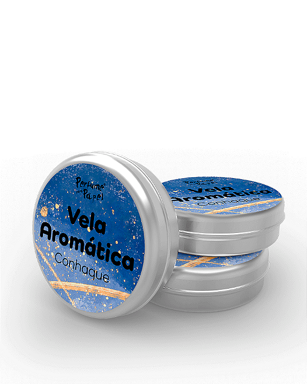 CONHAQUE - 50 Mini vela latinha 20g com caixa de presente (Personalizavel) - Perfume para Papel