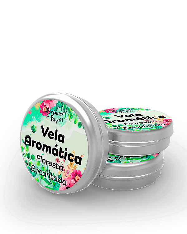 FLORESTA ENCANTADA - 50 Mini vela latinha 20g com caixa de presente (Personalizavel) - Perfume para Papel