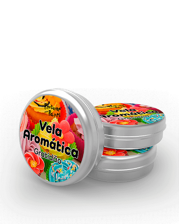 GRATIDÃO - 50 Mini vela latinha 20g com caixa de presente (Personalizavel) - Perfume para Papel