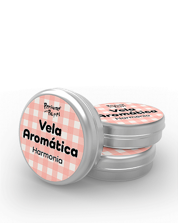 HARMONIA - 50 Mini vela latinha 20g com caixa de presente (Personalizavel) - Perfume para Papel