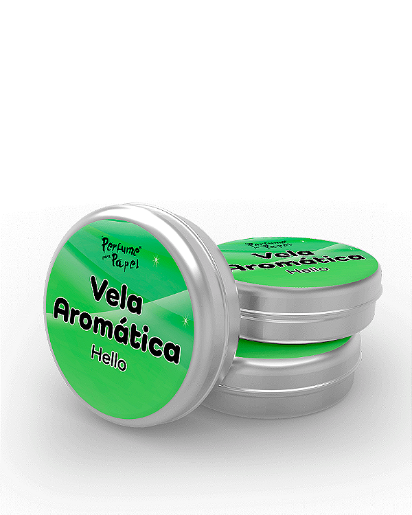 HELLO - 50 Mini vela latinha 20g com caixa de presente (Personalizavel) - Perfume para Papel