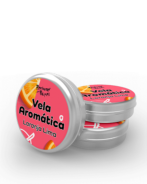LARANJA LIMA - 50 Mini vela latinha 20g com caixa de presente (Personalizavel) - Perfume para Papel