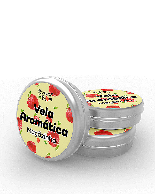 MAÇÃZINHA - 50 Mini vela latinha 20g com caixa de presente (Personalizavel) - Perfume para Papel