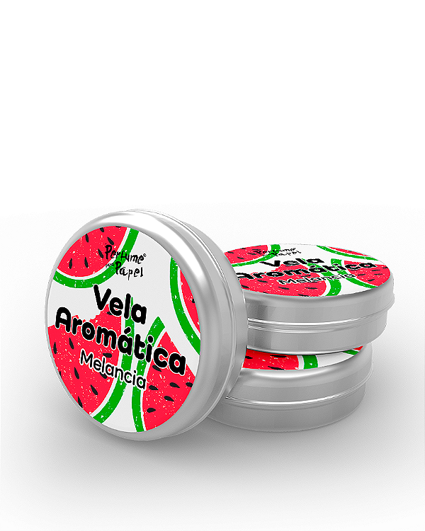 MELANCIA - 50 Mini vela latinha 20g com caixa de presente (Personalizavel) - Perfume para Papel