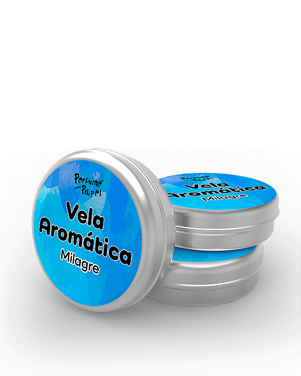 MILAGRE - 50 Mini vela latinha 20g com caixa de presente (Personalizavel) - Perfume para Papel