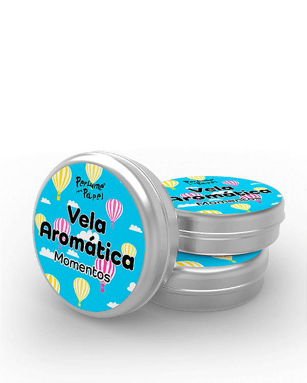 MOMENTOS - 50 Mini vela latinha 20g com caixa de presente (Personalizavel) - Perfume para Papel