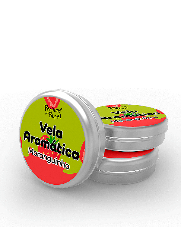 MORANGUINHO - 50 Mini vela latinha 20g com caixa de presente (Personalizavel) - Perfume para Papel