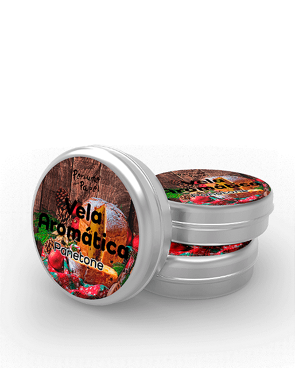 PANETONE - 50 Mini vela latinha 20g com caixa de presente (Personalizavel) - Perfume para Papel