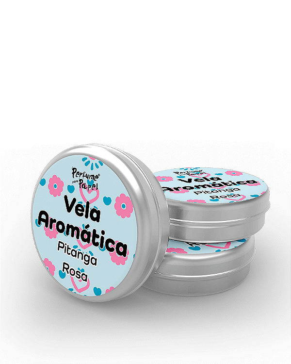 PITANGA ROSA - 50 Mini vela latinha 20g com caixa de presente (Personalizavel) - Perfume para Papel