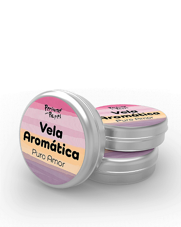PURO AMOR - 50 Mini vela latinha 20g com caixa de presente (Personalizavel) - Perfume para Papel