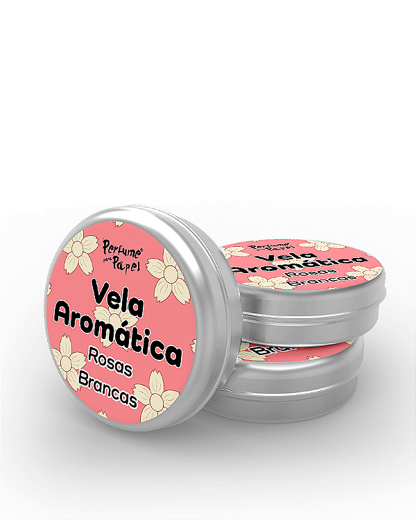 ROSAS BRANCAS - 50 Mini vela latinha 20g com caixa de presente (Personalizavel) - Perfume para Papel