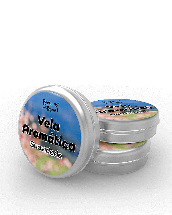 SUAVIDADE - 50 Mini vela latinha 20g com caixa de presente (Personalizavel) - Perfume para Papel