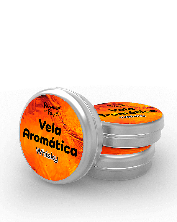 WHISKY - 50 Mini vela latinha 20g com caixa de presente (Personalizavel) - Perfume para Papel