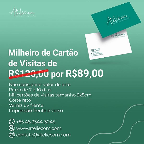 CARTÃO DE VISITAS  - DECORAÇÃO FRENTE E VERSO - PAPEL COUCHÊ 250G - VERNIZ UV - 1.000 UN