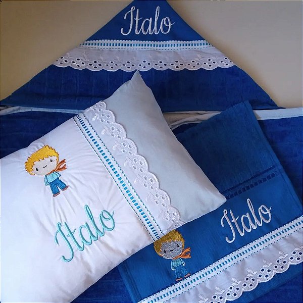Kit de toalhas + travesseirinho baby personalizados - 03 peças - pequeno príncipe