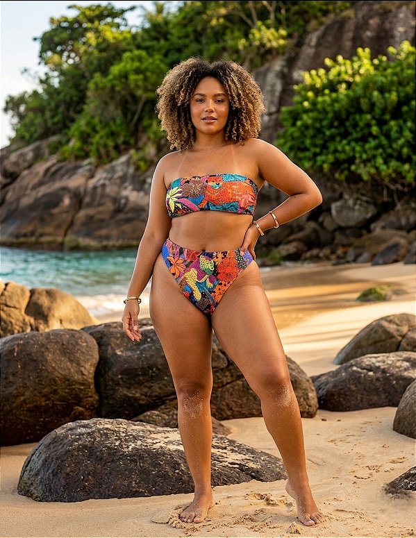 Conjunto Faixa com Hot Pant Estampa Onça