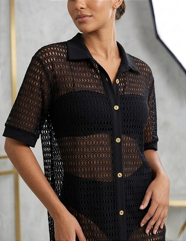 Chemise Saída de Praia Arrastão Preto