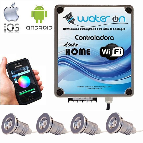 Kit Iluminação Piscina 4 Refletores 12w Led + Controle Wifi SMART