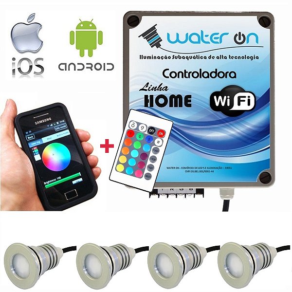 Kit Iluminação Piscina 4 Refletores 12w Led + Controle Wifi SMART
