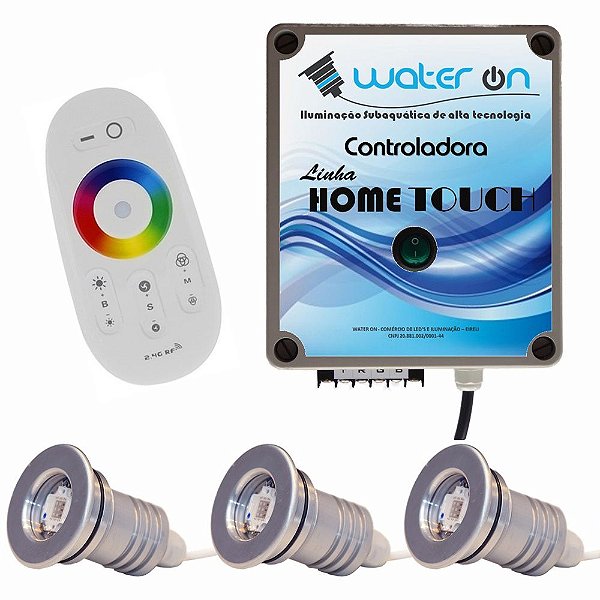 Kit Iluminação Piscina 3 Refletores 12w Led + Controle Touch