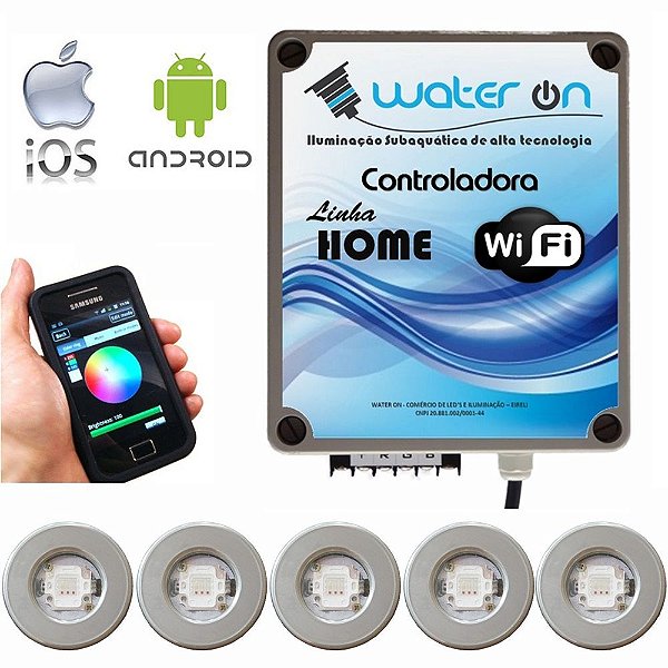 Kit Iluminação Piscina 5 Refletores 12w Led + Controle Wifi SMART