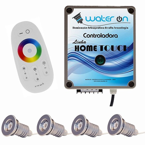 Kit Iluminação Piscina 4 Refletores 12w Led + Controle Touch