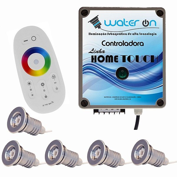 Kit Iluminação Piscina 5 Refletores 12w Led + Controle Touch