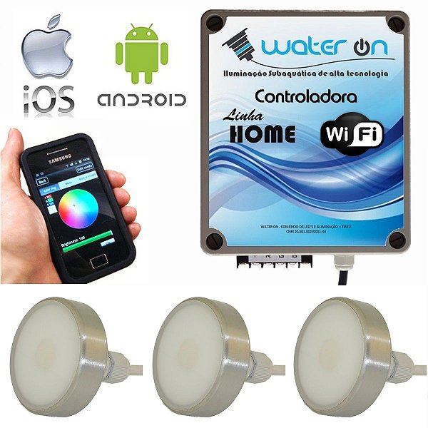 Kit Iluminação Piscina 3 Refletores 12w Led + Controle Wifi SMART