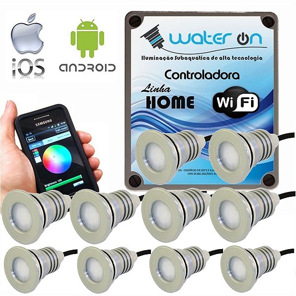 Kit Iluminação Piscina 10 Refletores 12w Led + Controle Wifi SMART