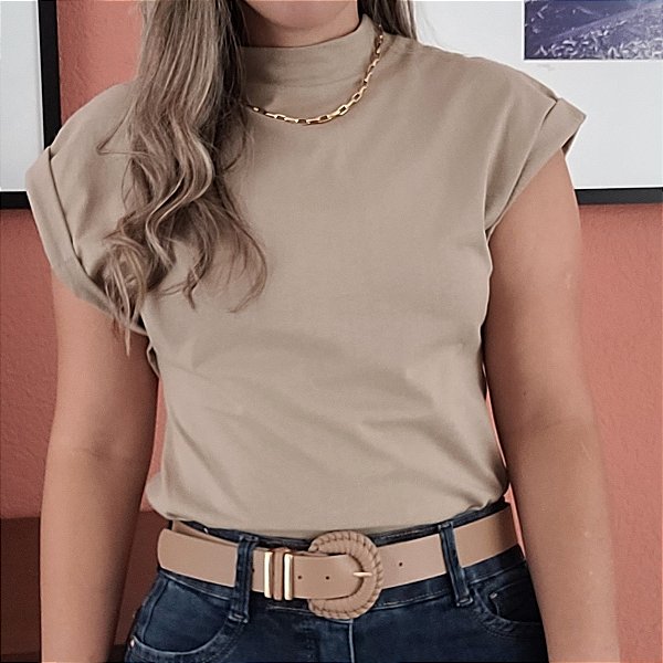 Blusa Feminina Gola Alta Nude - Melhor Jeans do Brasil