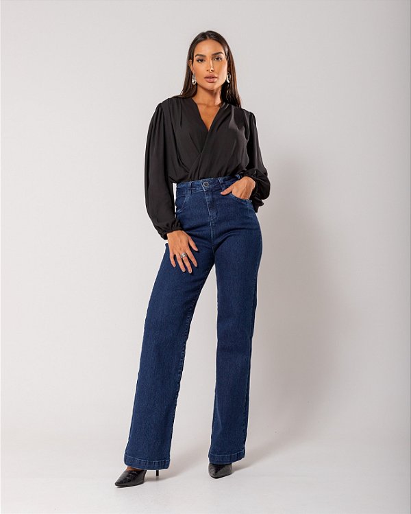 Calça Wideleg Jeans Escuro - BlackJeans - 23813