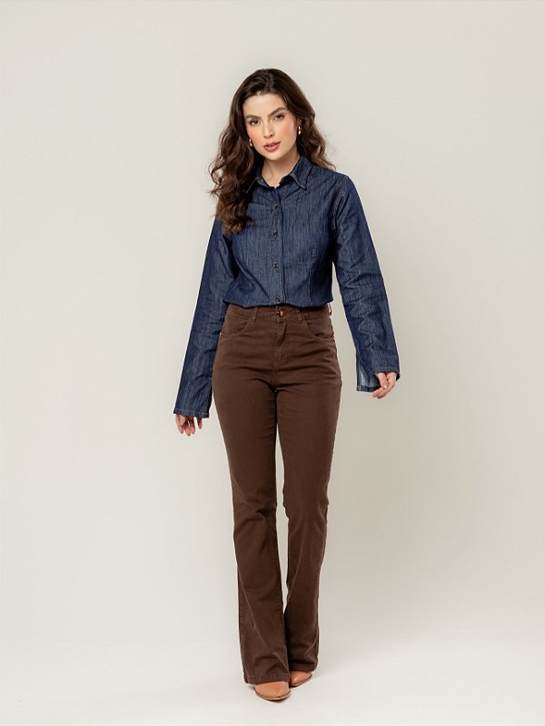 Calça Bootcut Marrom Sarja com Elastano - BlackJeans - 25114