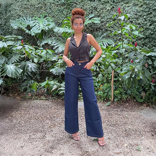 Calça Wideleg Petit Jeans Escuro com Elastano - Black Jeans - 24981