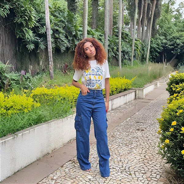 Calça Wideleg Cargo Jeans Médio - Black Jeans - 25466