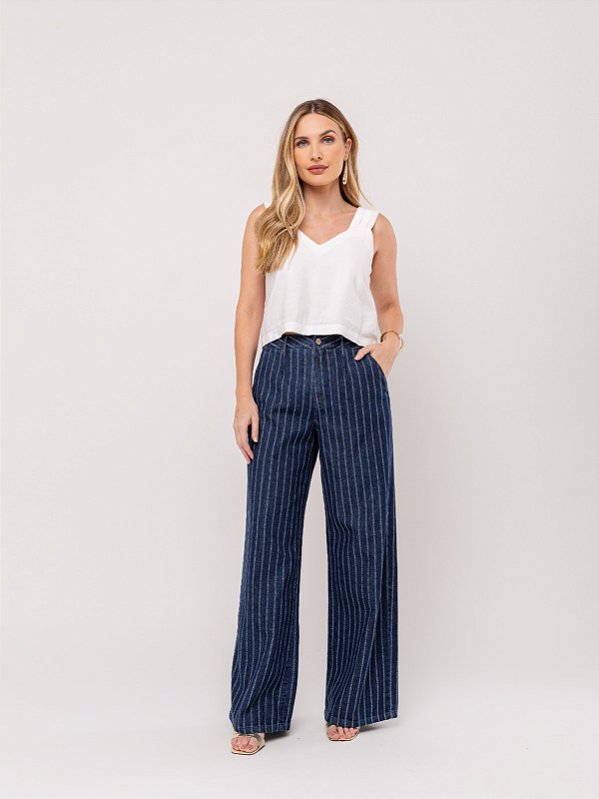 Calça Wideleg Jeans Risca de Giz - LOOPPER - K32567131