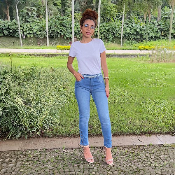 Calça Capri Tornozelo Detalhes Barra Jeans com Elastano - Loopper - K32472113